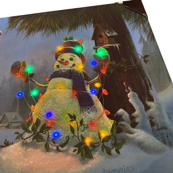 New LED Snowman By Michael Humphries 20x24 Christmas Canvas Light Up Beautiful - Picture 6 of 11